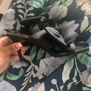 Black and Gold Versace bow heels